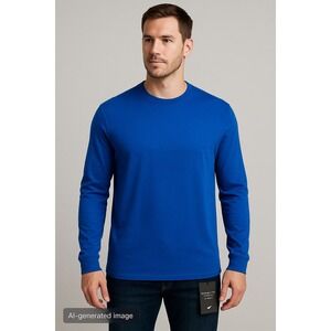 Shaquille O'Neal Estate Blue Knit Crew Long Sleeve Shirt LT‎ NWT